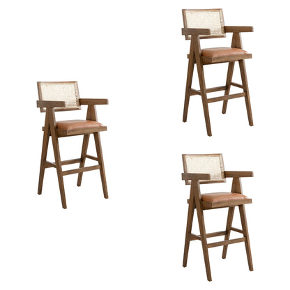 Harley - Nutmeg Brown Solid Wood And Rattan Upholstered 30" Bar Height Barstool