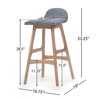 Mid Century Modern Upholstered Low Back Barstools (Set of 2) - Gray / Natural Oak
