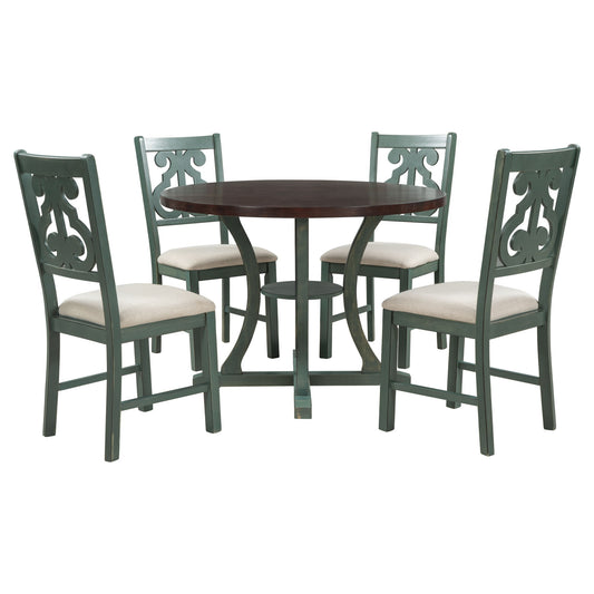5 Piece Round Dining Table And Chair Set With Unique Legs And Hollow Chair Back
