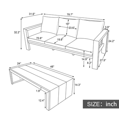 3 Seater Patio Set, Outdoor Sofa & Coffee Table Set