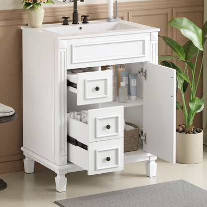 Bathroom Vanity With Sink, Compact Cabinet & 2 Drawers And Adjustable Shelf