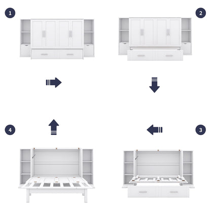 Murphy Bed With Shelves, Drawers And USB Ports