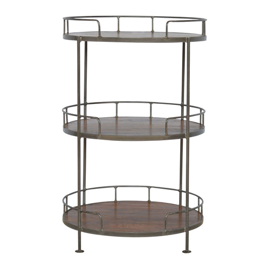 Industrial Round Butler Tray Table - Chestnut