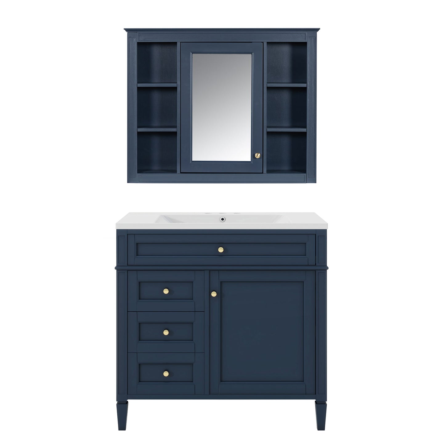Bathroom Vanity With Mirror Cabinet, Storage Cabinet With 2 Soft Closing Doors And 4 Drawers, Undermount Sink