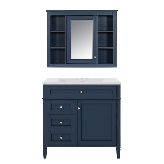 Bathroom Vanity With Mirror Cabinet, Storage Cabinet With 2 Soft Closing Doors And 4 Drawers, Undermount Sink