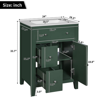 Bathroom Vanity With Basin, Rectangular Cabinet With 2 Drawers And Soft Closing Door