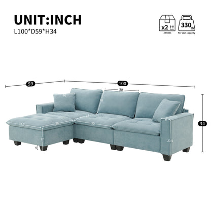 Modern Convertible Sectional L Shaped Reversible Couch Set With Free Pillows 4 Seat Suede Sleeper Sofa With Ottoman