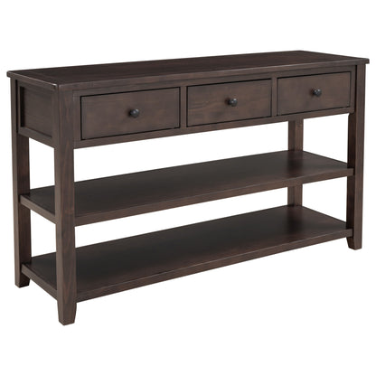 Retro Design Console Table With Two Open Shelves, Pine Frame And Legs For Living Room