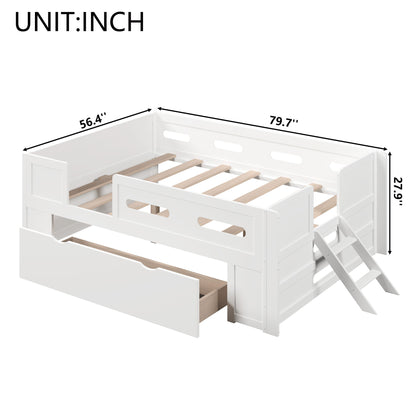 Platform Bed With Guardrail And Drawer