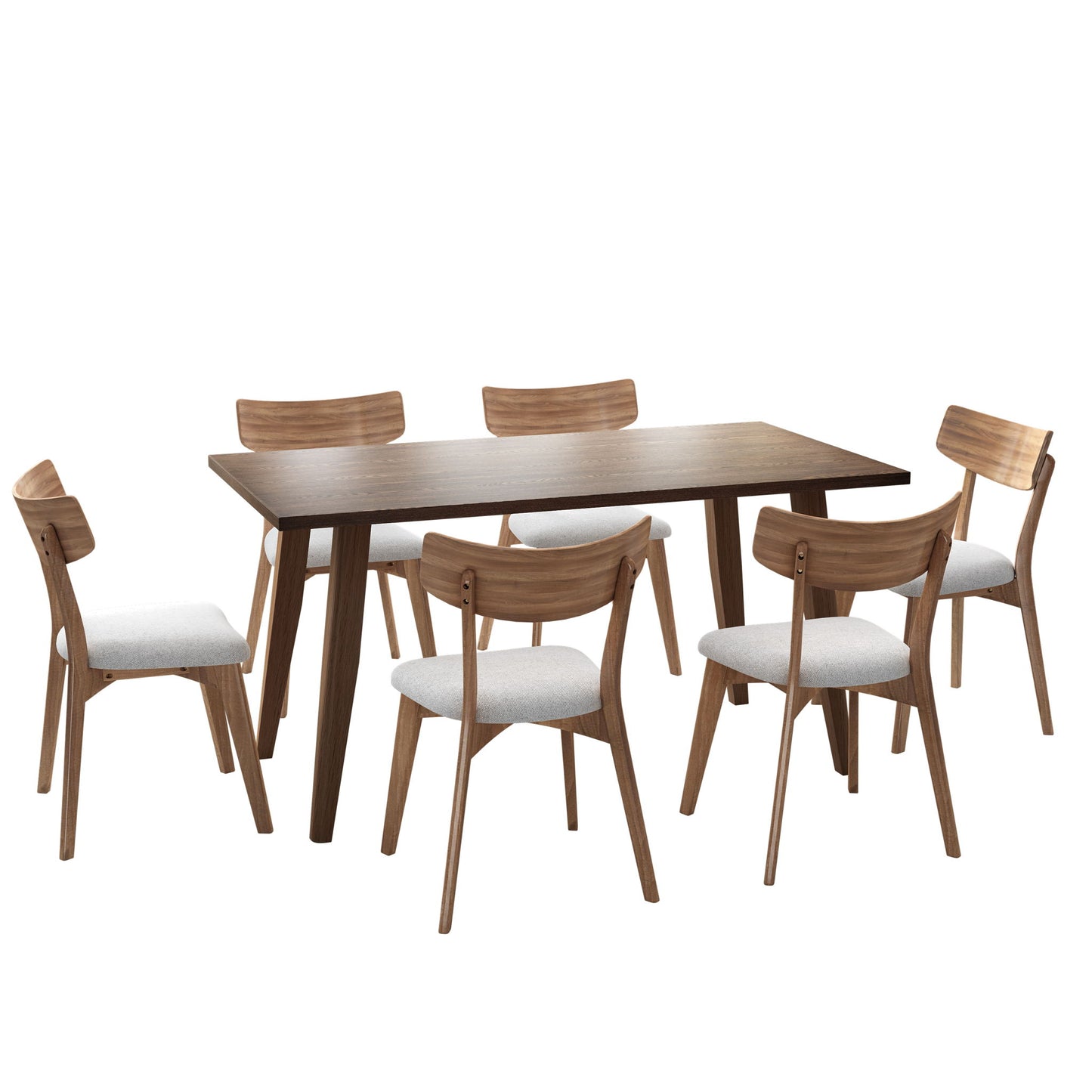 7 Piece Dining Set With Upholstered Chairs And Wood Table