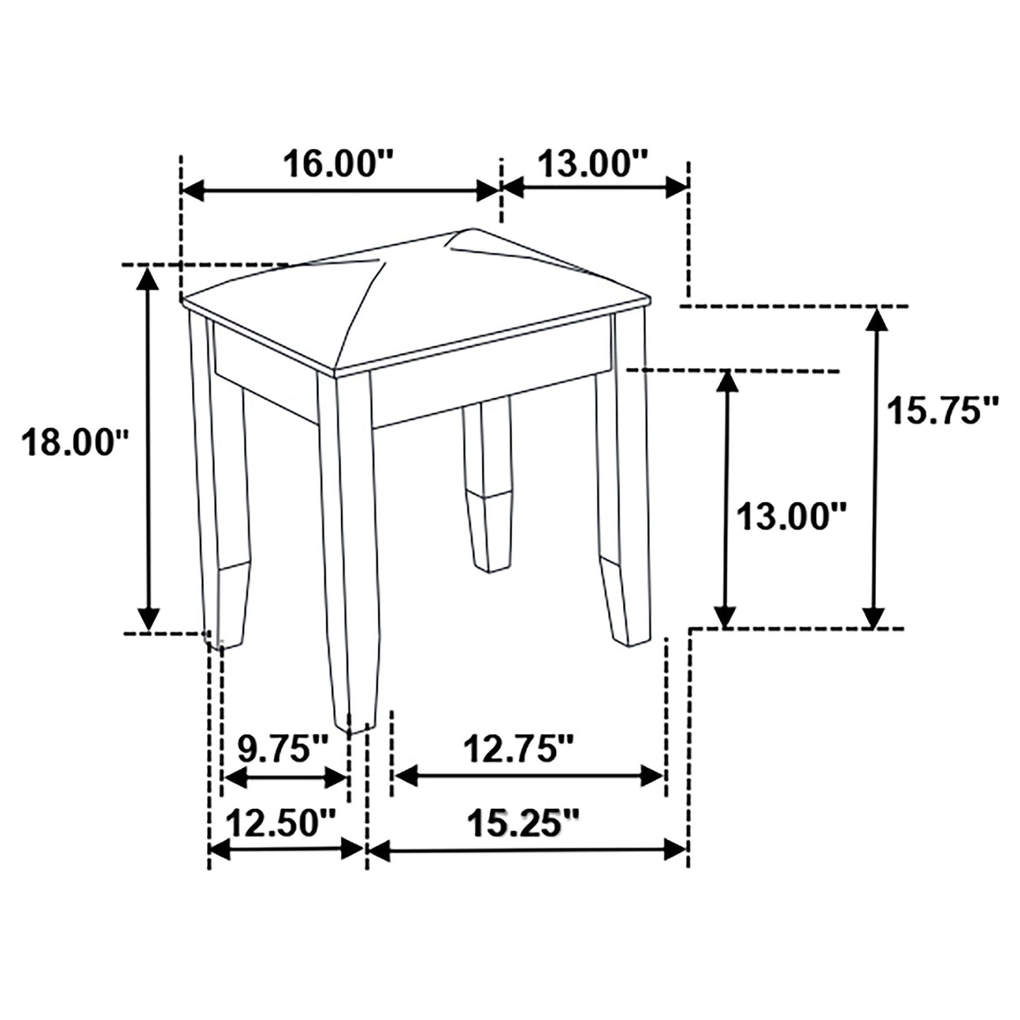 Vanity Stool With Padded Seat - White