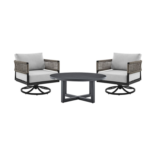 Alegria And Menorca - 3 Piece Patio Outdoor Swivel Seating Set With Cushions - Black / Gray