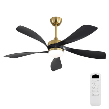 Ceiling Fan With Remote Control, Adjustable Dimmable Lighting & Silent DC Motor - Golden / Matte Black