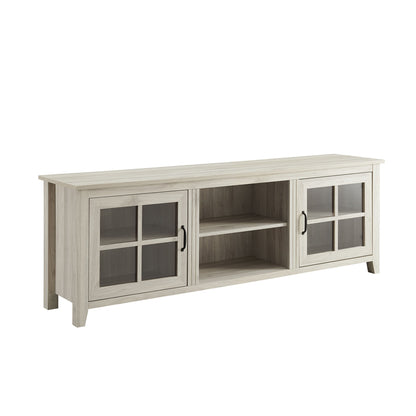 Modern Farmhouse 2 Door Glass Windowpane 70" TV Stand For 80" TVs