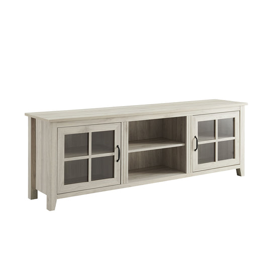 Modern Farmhouse 2 Door Glass Windowpane 70" TV Stand For 80" TVs