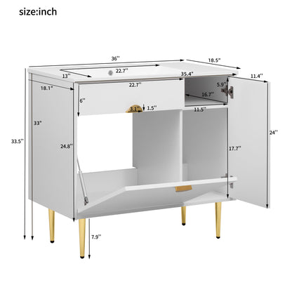 Bathroom Vanity With Sink, Storage Cabinet Soft Closing Door And Drop Down Compartment - White
