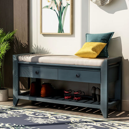 Multipurpose Entryway Shoe Rack With Cushioned Seat And Drawers