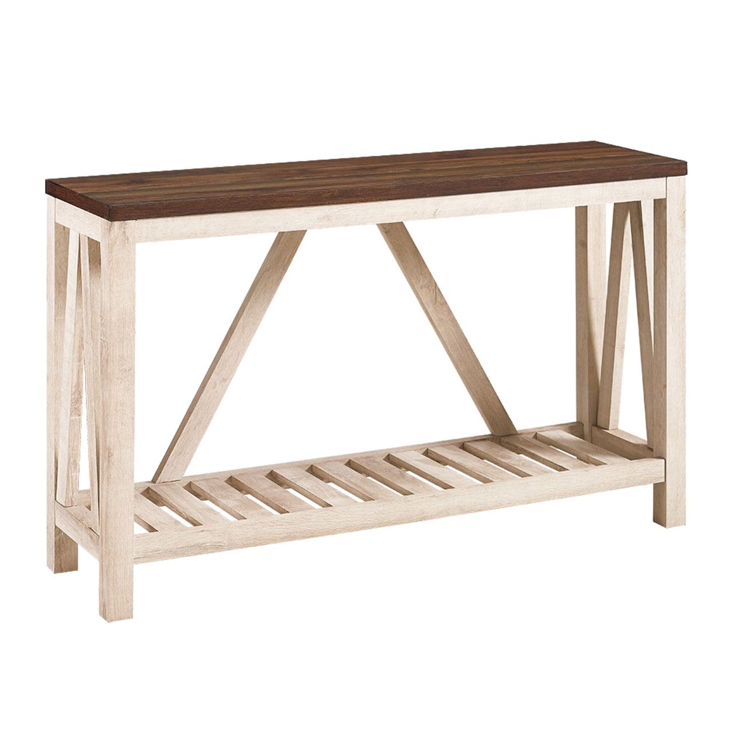 Farmhouse A Frame Entry Table With Lower Shelf