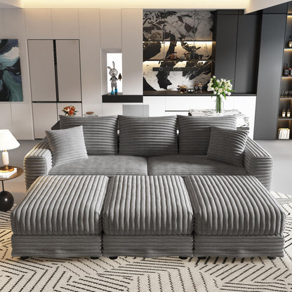 Deep Seat Convertible Sofa With Soft Pillows And Ottomans