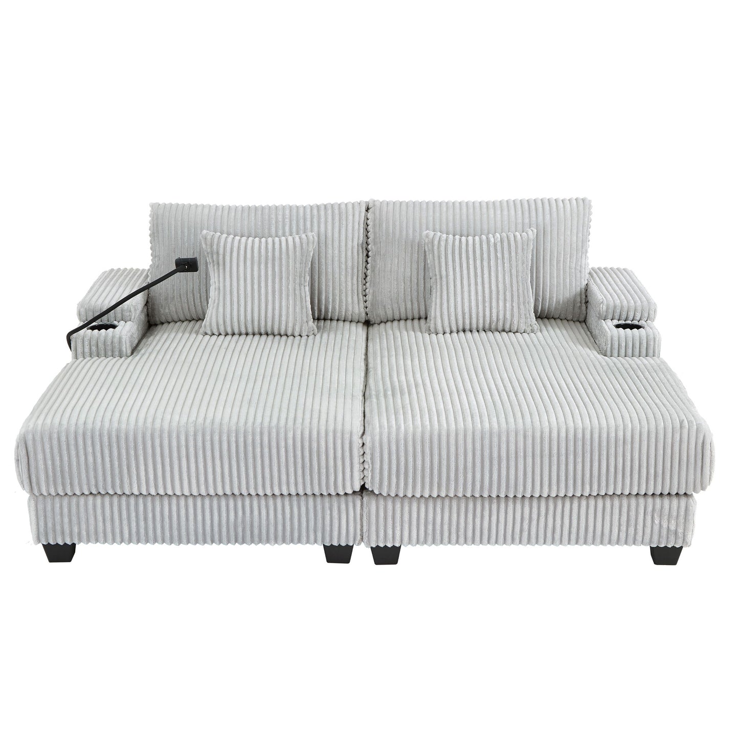 Modern Chaise Sofa With Adjustable Backrest, Cup Holders, Phone Holder & Storage Compartments For Living Room