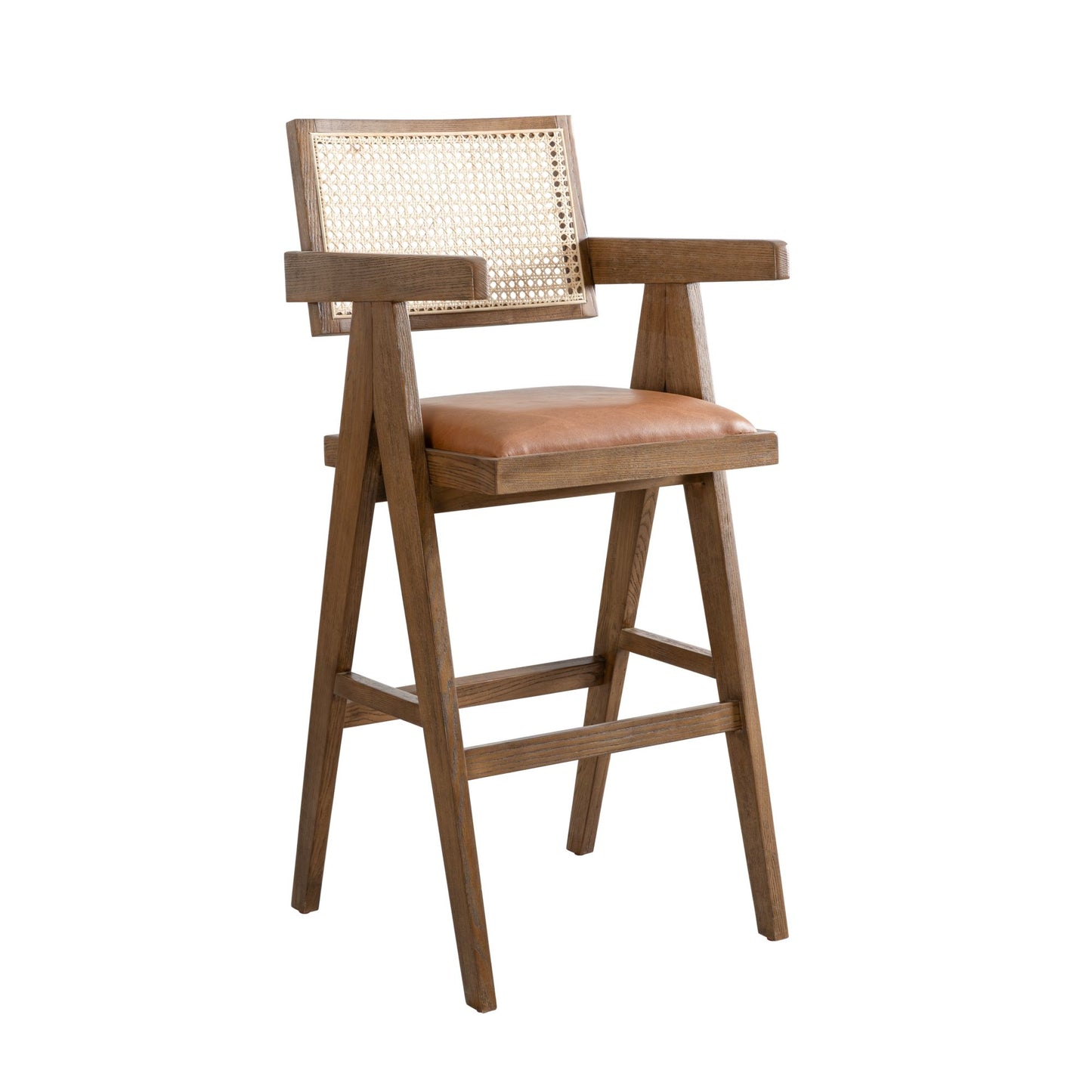 Harley - Nutmeg Brown Solid Wood And Rattan Upholstered 30" Bar Height Barstool