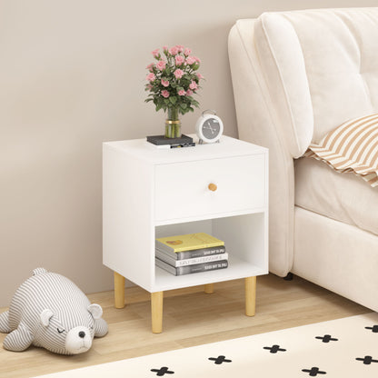 Nightstand With 1 Drawer And 1 Shelf - White