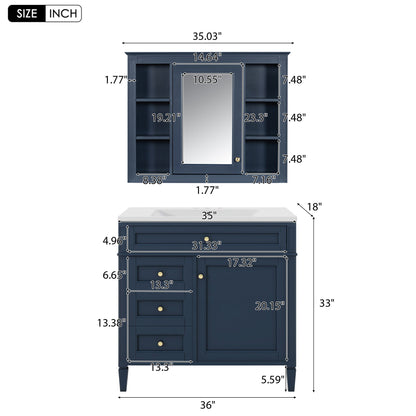 Bathroom Vanity With Mirror Cabinet, Storage Cabinet With 2 Soft Closing Doors And 4 Drawers, Undermount Sink
