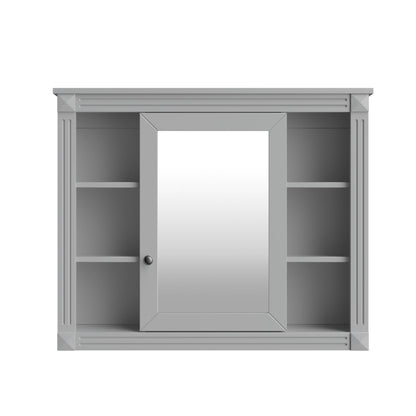 Wall Mounted Bathroom Storage Cabinet With Mirror, Cabinet With 6 Open Shelves And Adjustable Interior