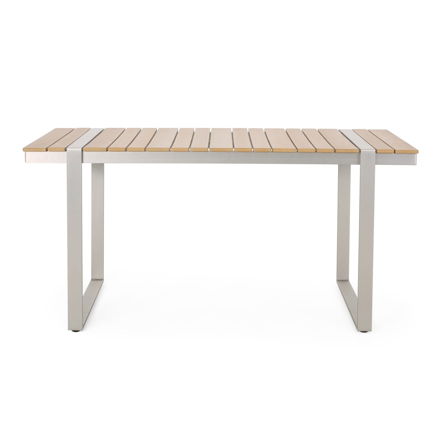Modern Outdoor Dining Table With Aluminum Frame And Faux Wood Slats