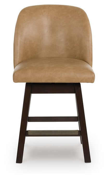 Neymorton - Dark Grayish Brown - Upholstered Swivel Faux Leather Barstool (Set of 2)