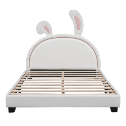 Upholstered Leather Platform Bed With Rabbit Ornament