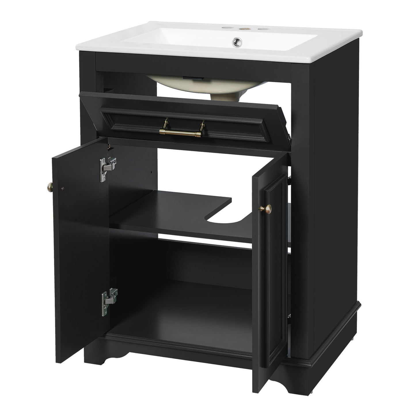 Bathroom Vanity With Integrated Sink, 2 Door Cabinet With Tip Out Drawer, Rectangular Design