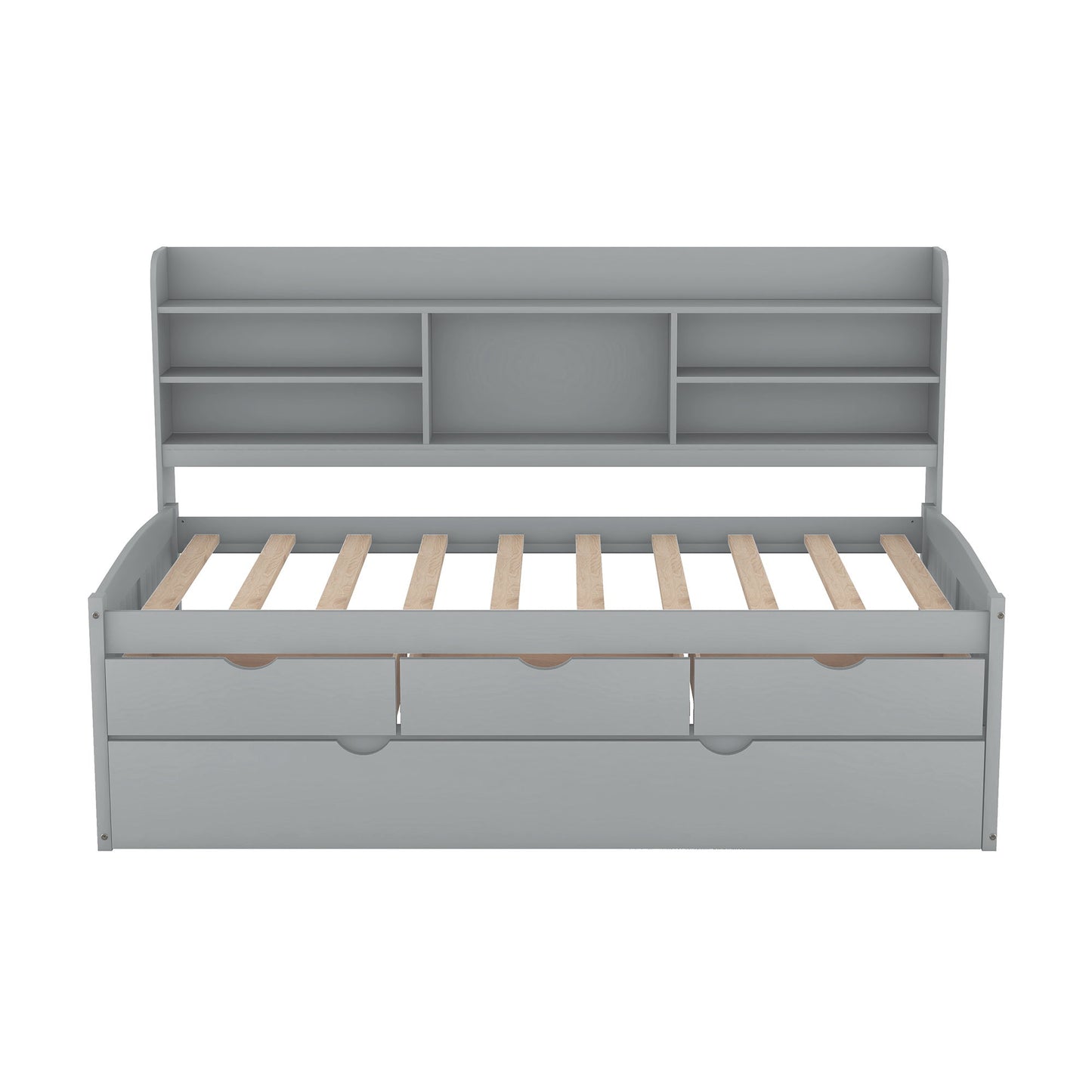 Captain Bed With Built In Bookshelves, 3 Storage Drawers, And Trundle