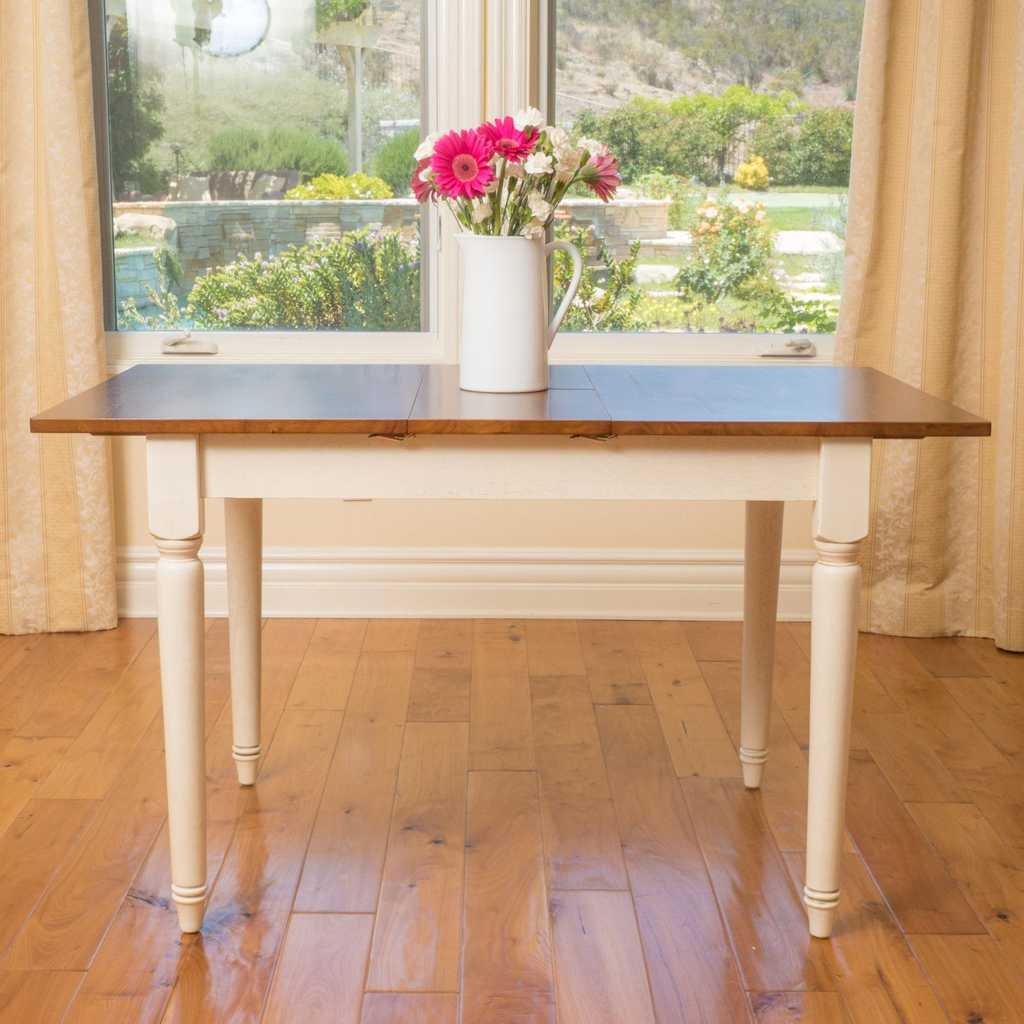 Rectangle Dining Table With Cream Legs - Dark Oak