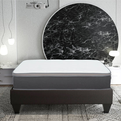 12'' Queen Size Hybrid Mattress In A Box, Plush Gel Memory Foam Mattress Top With Pocket Coil Base - Gray / White