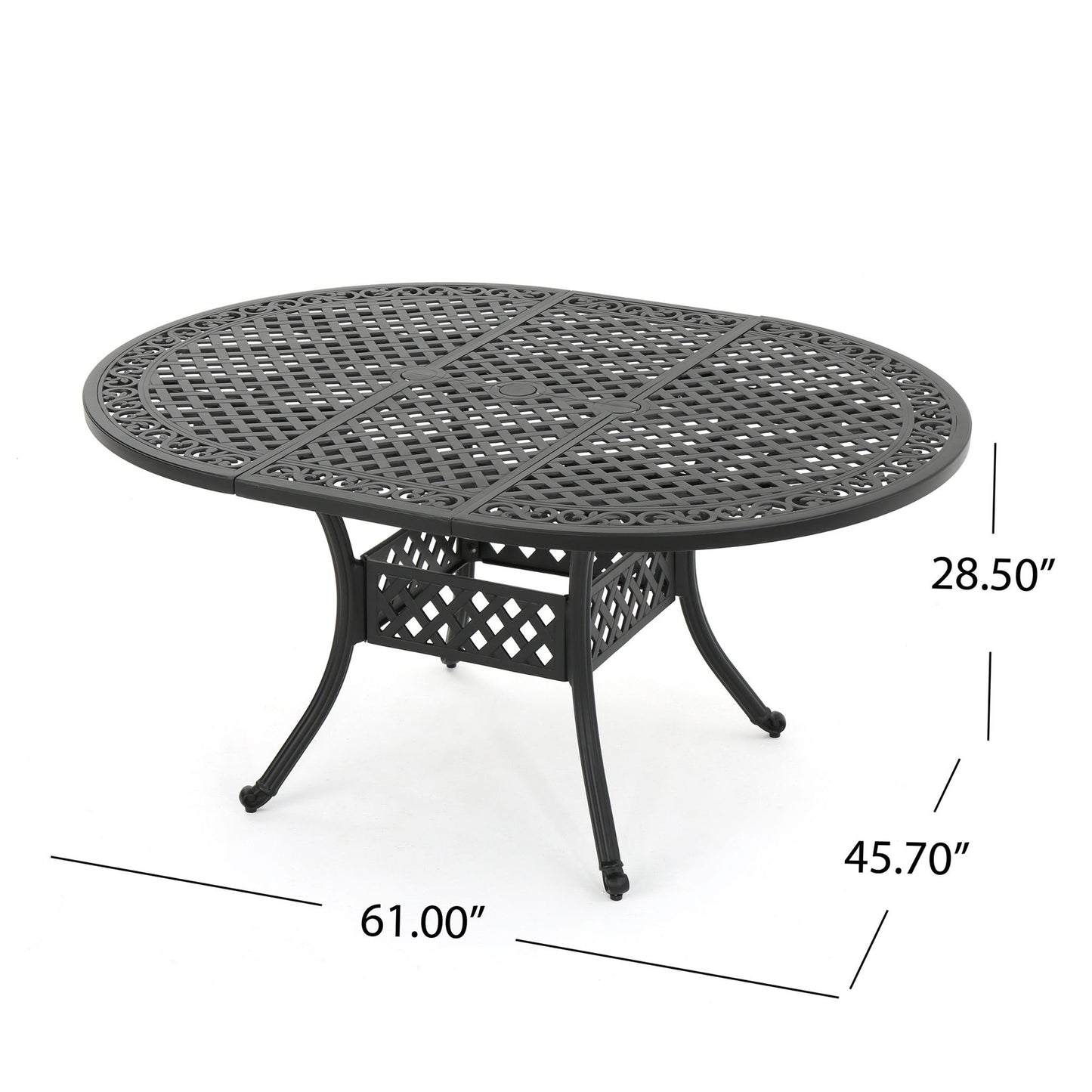 Outdoor Expandable Aluminum Dining Table With Latticework Details And Curvy Legs
