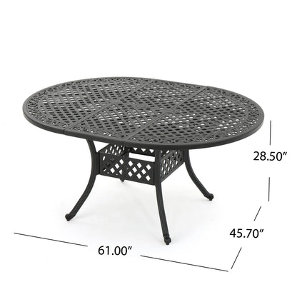 Outdoor Expandable Aluminum Dining Table With Latticework Details And Curvy Legs
