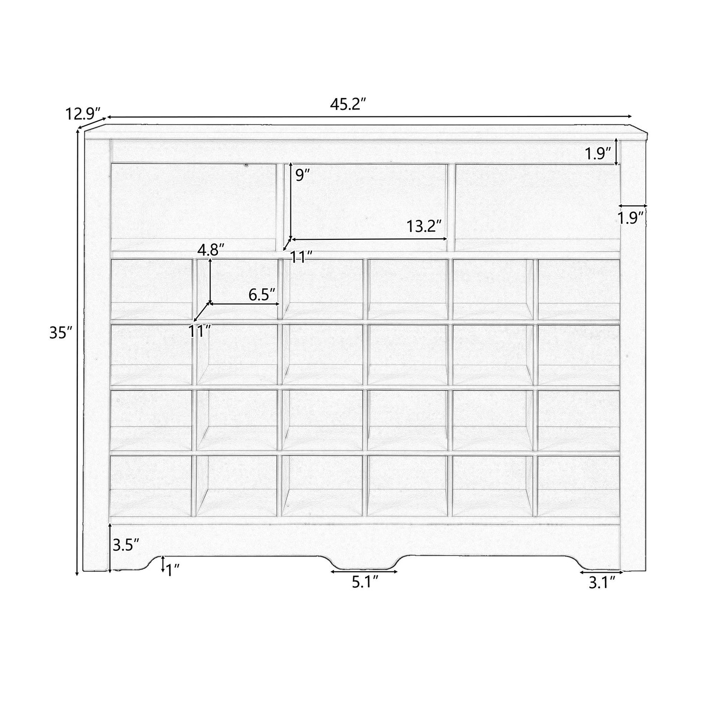24 Shoe Cubby Console, Shoe Cabinet - White