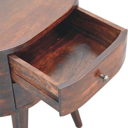 Rounded Wooden Bedside Table - Walnut