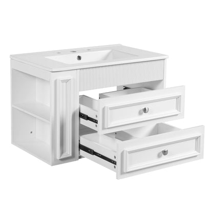 Wall Mounted Bathroom Vanity With 2 Drawers, Sink, Floating Storage Unit
