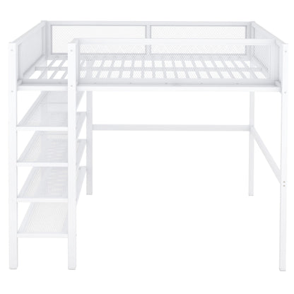 Loft Bed With 4 Tier Shelves And Storage